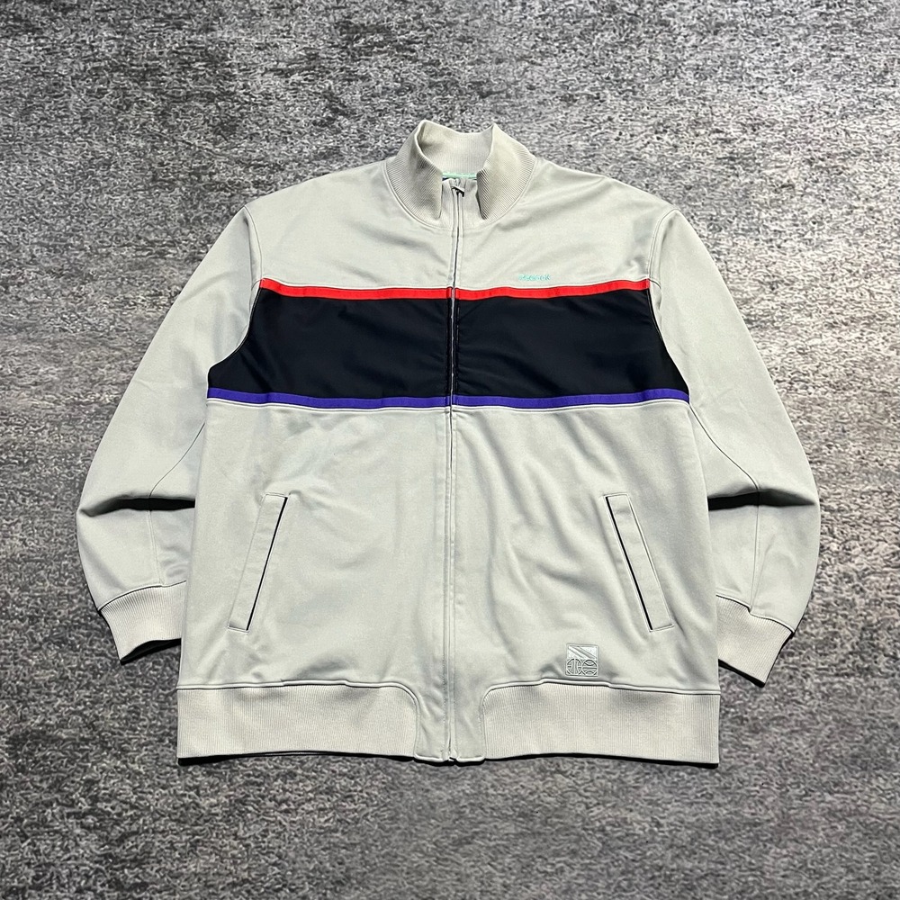 Vintage Reebok Track Jacket Full Zip Mens XL Gray 2000s Y2K Athletic Athleisure